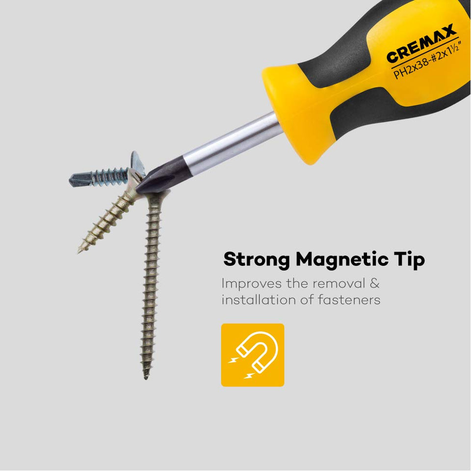 CREMAX Magnetic Screwdriver, Cushion Grip 5 Phillips and 5 Flat Head Tips Screwdriver Set