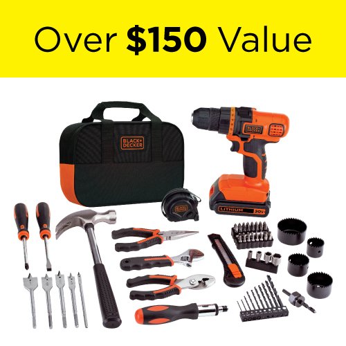 BLACK+DECKER 20V MAX Drill & Home Tool Kit, 68 Piece (LDX120PK)