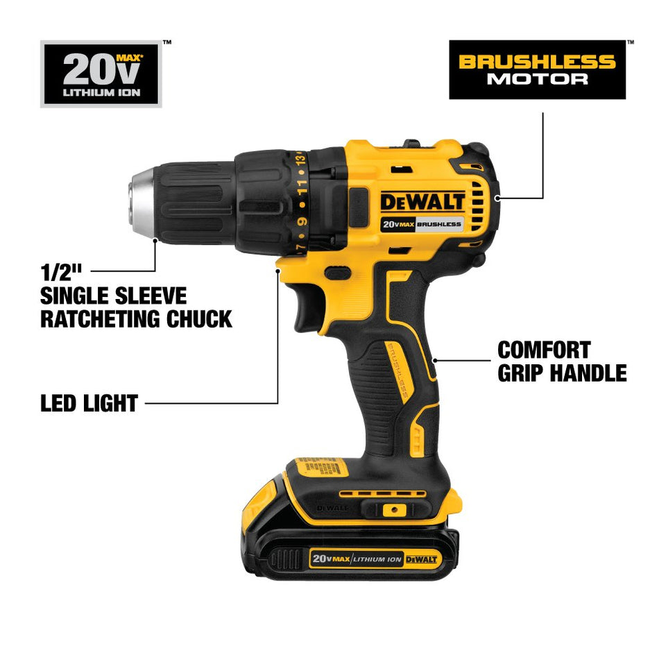 DEWALT DCD777C2 20V Max Lithium-Ion Brushless Compact Drill Driver