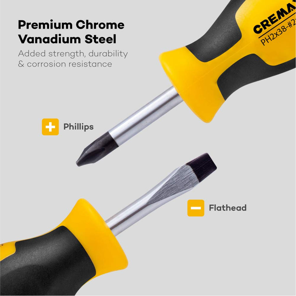 CREMAX Magnetic Screwdriver, Cushion Grip 5 Phillips and 5 Flat Head Tips Screwdriver Set
