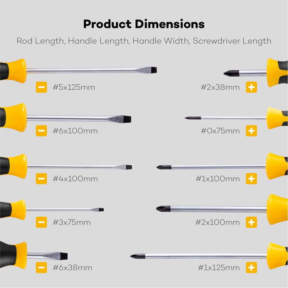 CREMAX Magnetic Screwdriver, Cushion Grip 5 Phillips and 5 Flat Head Tips Screwdriver Set