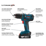 Bosch Power Tools Drill Kit DDB181-02 - 18V Cordless Drill/Driver Tool Set with 2 Lithium Ion Batteries, 18 Volt Charger, & Soft Carry Contractor Bag