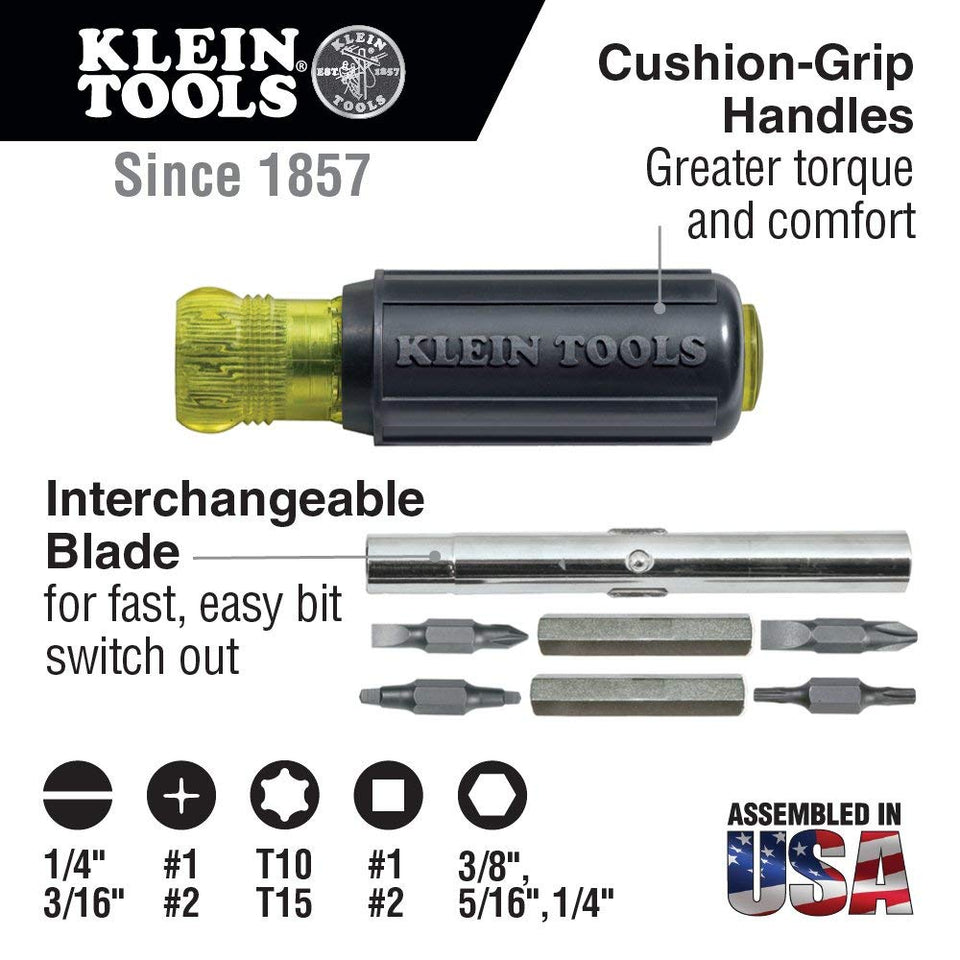 Screwdriver and Nut Driver 11-in-1 Multi Tool, Industrial Strength Bits, Cushion Grip Handle Klein Tools 32500