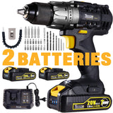 Drill Driver, 20V Cordless Drill 2x2000mAh Batteries, 30Min Fast Charger 4.0A, 29pcs Accessories, 24+1 Torque Setting, 2-Variable Speed Max Torque 530 In-lbs, 1/2" Metal Keyless Chuck
