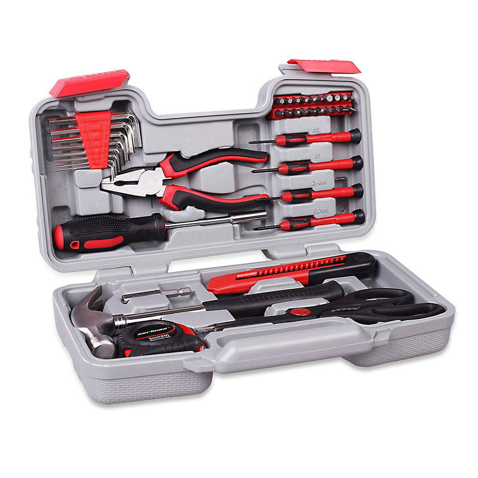 CARTMAN Red 39-Piece Cutting Plier Tool Set - General Household Hand Tool Kit with Plastic Toolbox Storage Case