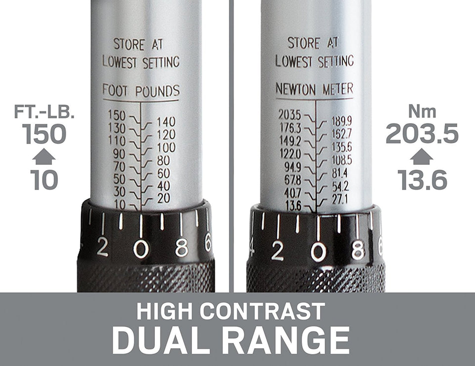 TEKTON 24335 1/2" Drive Click Torque Wrench (10-150'.-Lb./13.6-203.5 Nm)