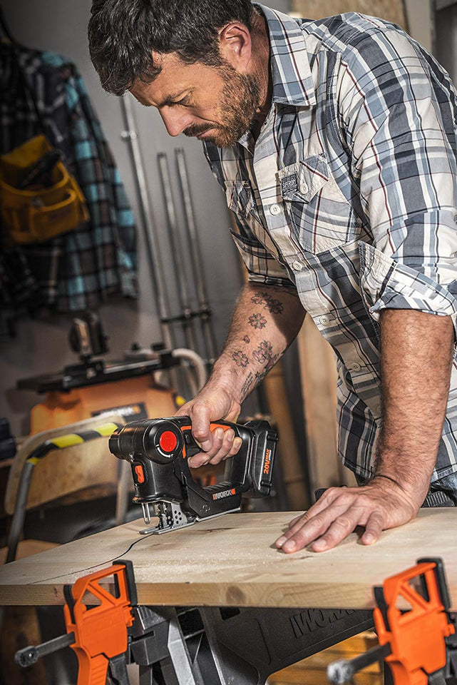 WORX WX550L 20V AXIS 2-in-1 Reciprocating Saw and Jigsaw with Orbital Mode, Variable Speed and Tool-Free Blade Change