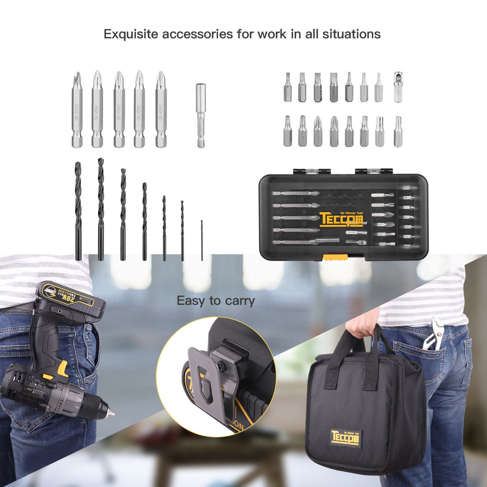 Drill Driver, 20V Cordless Drill 2x2000mAh Batteries, 30Min Fast Charger 4.0A, 29pcs Accessories, 24+1 Torque Setting, 2-Variable Speed Max Torque 530 In-lbs, 1/2" Metal Keyless Chuck