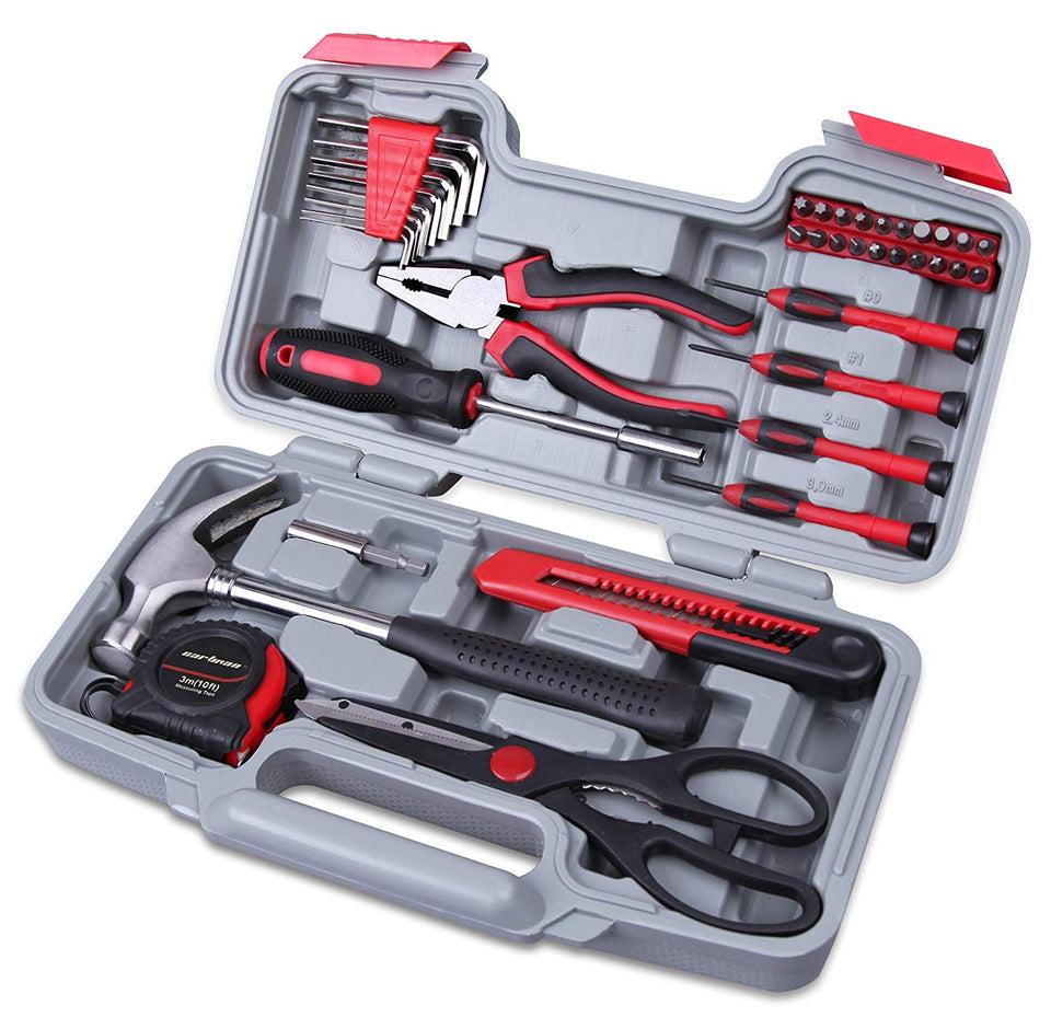 CARTMAN Red 39-Piece Cutting Plier Tool Set - General Household Hand Tool Kit with Plastic Toolbox Storage Case