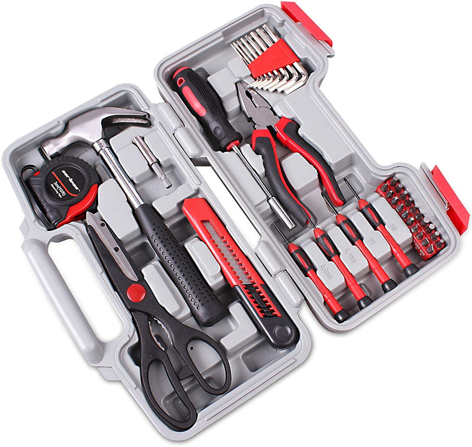 CARTMAN Red 39-Piece Cutting Plier Tool Set - General Household Hand Tool Kit with Plastic Toolbox Storage Case
